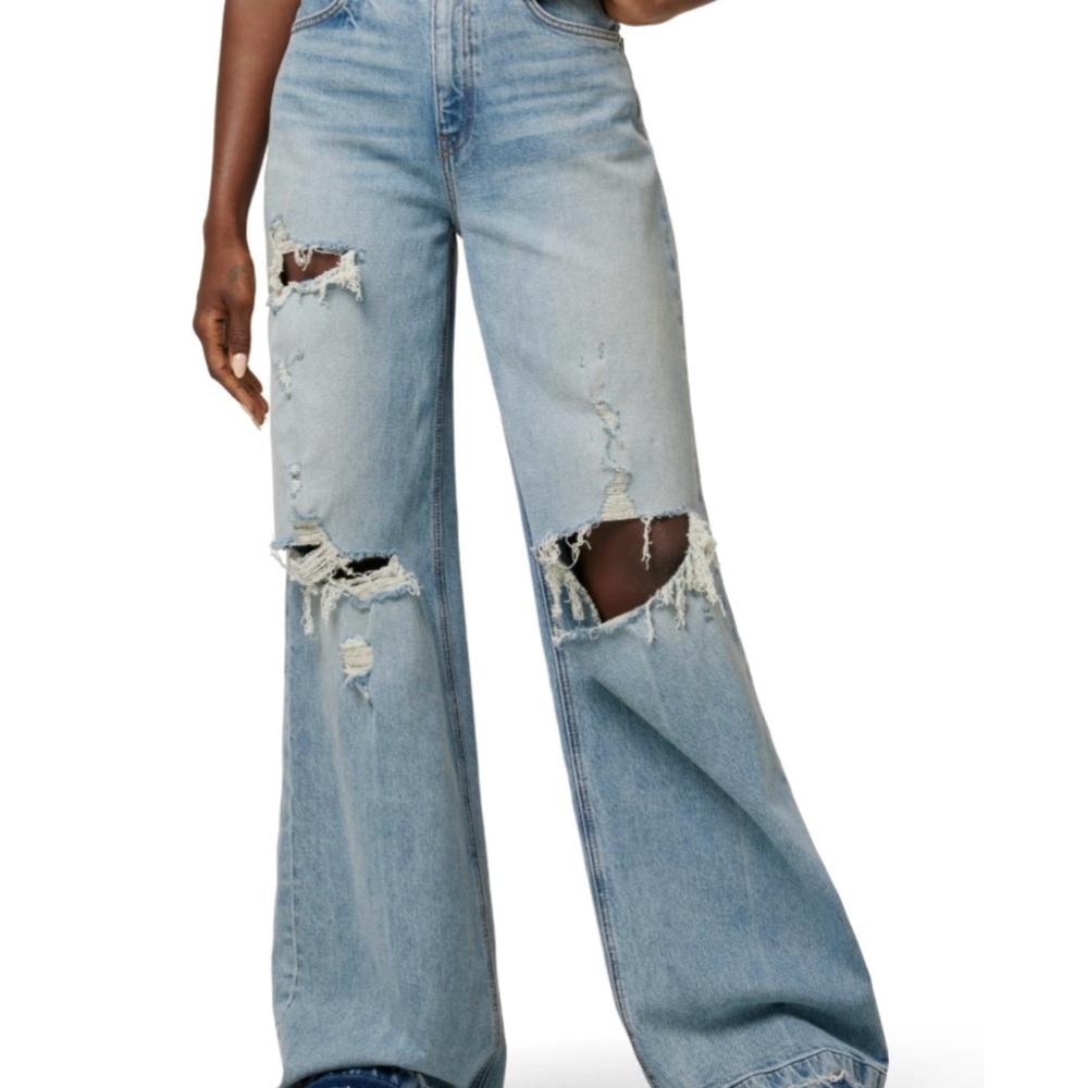 New Hudson Jeans Zoe Ripped High Waist Released Hem Wide Leg Jeans